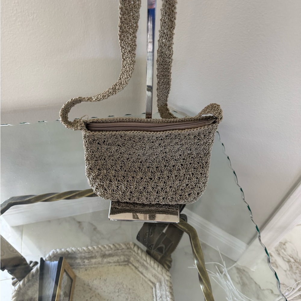 CHATEAU Beige Hand Crochet Small Crossbody Bag NWOT
